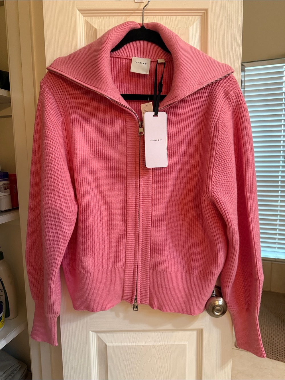 Varley Pink Ribbed Full-Zip Knit Jacket